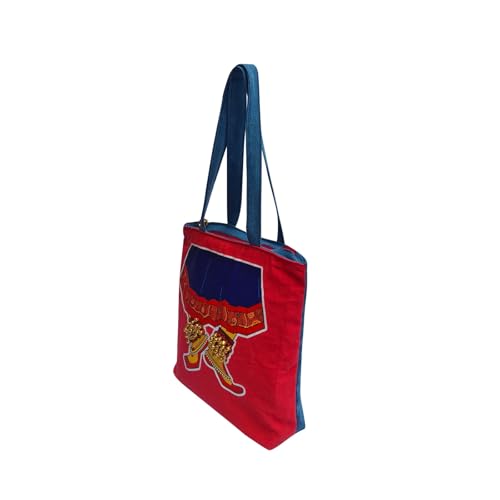Image of Hand-Printed Tote Bag with Classical Design-Reusable, Zipper Closure For Women & Girls