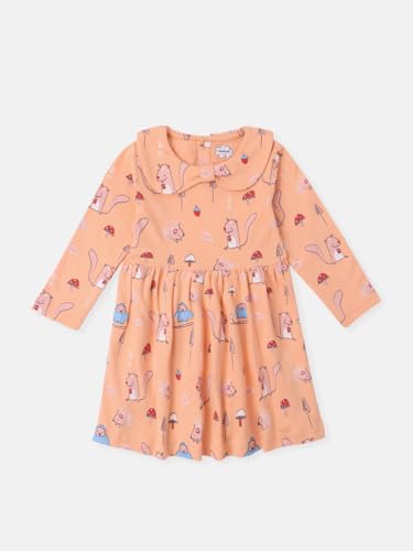 Image of Nautinati Baby Girls 100% Cotton Peterpan Collar Printed Dress | Age 0-3 Years