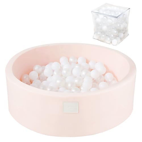 Image of Fortella Foam Ball Pit w/ 200 Balls Included 2.75 in, Round Ball Pit for Toddlers Kids Babies Children, Pit Size 35.4 x 11.8 x 2 in (Pink)