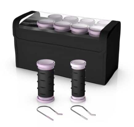 Travel Size Compact Ceramic Hot Hair Rollers Set – 10 Piece, Fast Heat‑Up, Ionic & Anti‑Static Technology, Dual Voltage, Black