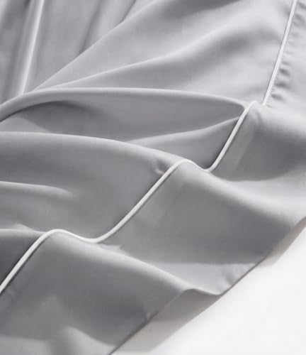 Image of King Luxury 4 Piece Bedsheet Set, Silver Gray with White Piping, Cooling Resort Bedding, Ultra Soft, Viscose derived from Bamboo, Organically Grown,300 Thread Count