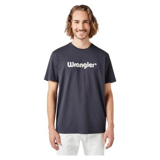 Wrangler Logo tee Camiseta, Negro, L para Hombre