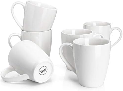 Sweese Porcelain Coffee Mugs - 16 Ounce - Set of 6, Cups for Latte, Hot Tea, Cappuccino, Mocha, Cocoa, 601.001 White