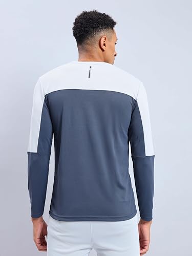 Image of TECHNOSPORT Men Colorblock Slim Fit Round Neck T-Shirt with TECHNOCOOL+ (Light Blue) Gym Tee Dry Fit T Shirt for Men Sports Top for Him