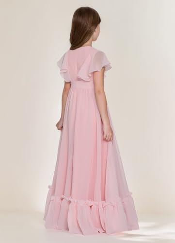 Junior Bridesmaid Dress Chiffon Flower Girl Dress for Wedding Teens Ruffle Sleeve Formal Party Pageant2