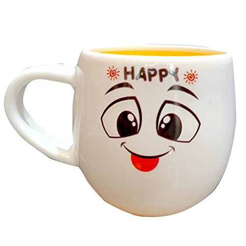 Image of Occasion White Emoji Smily Happy Ceramic Milk /Coffee /Tea /Juice Mug -250ML (Set of All 6 Emoji Mugs)