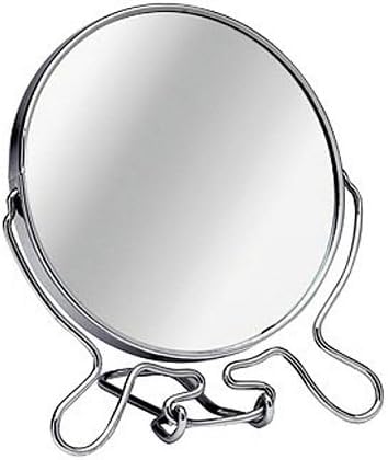 Hyper Mart Standing Makeup Mirror, Round Magnified Bathroom Mirror, Chrome Plated (Shaving Mirror - 15 cm Dia)