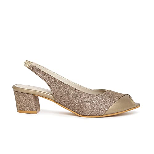 Image of Marc Loire Women's Slip On Shimmer Peep Toes Block Heel Fashion Sandals for Casual, Outdoor, Party and Holidays