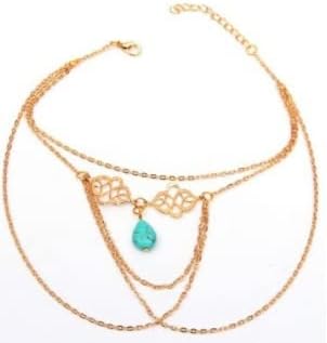 OUTLETISSIMO® Women's Bracelet Forearm Elegant Gold Color With Turquoise Pendant ET143, Gold,Silver,Turquoise, 27 cm - Image 4
