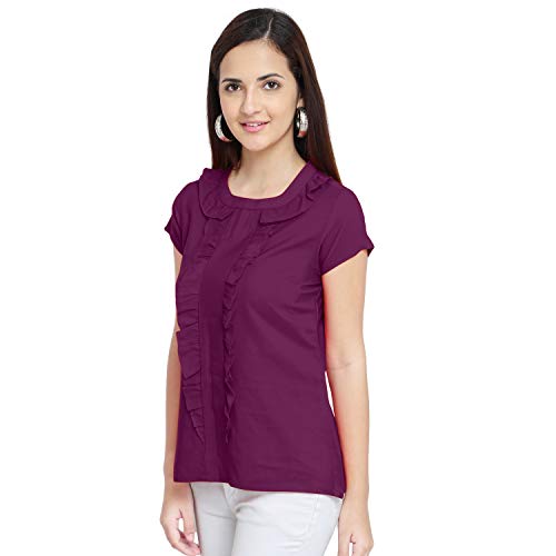 Image of OOMPH! Women's Crepe Ruffeld Top - Rouge Pink