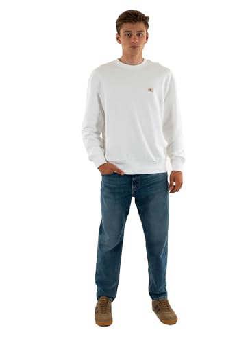Calvin Klein Men’s Round Neck Terry Badge Sweatshirt, White (Bright White), L