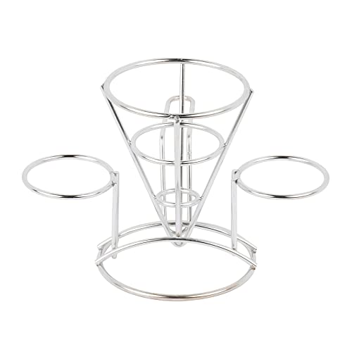 G.E.T. Enterprises 4-96282 Cone French Fry Holder with Two Sauce Cup Holders, Stainless steel