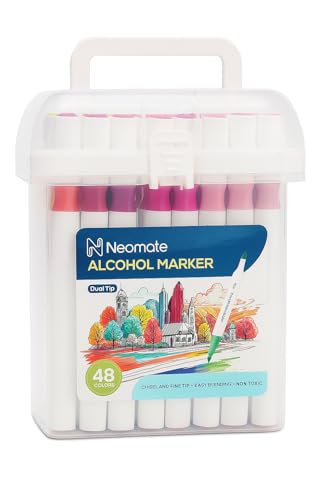 Image of Neomate Alcohol Markers Set | 48 Colors Double-Tipped Chisel & Fine Alcohol-Based Markers | Non-Toxic For Kids & Adults | Ideal For Coloring, Illustration & Art Class Multicolor