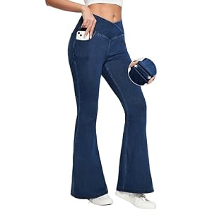 Ewedoos Flare Bell Bottom Jeans for Women Jeggings Tummy Control High Waisted Stretchy Crossover Pull On Jeans