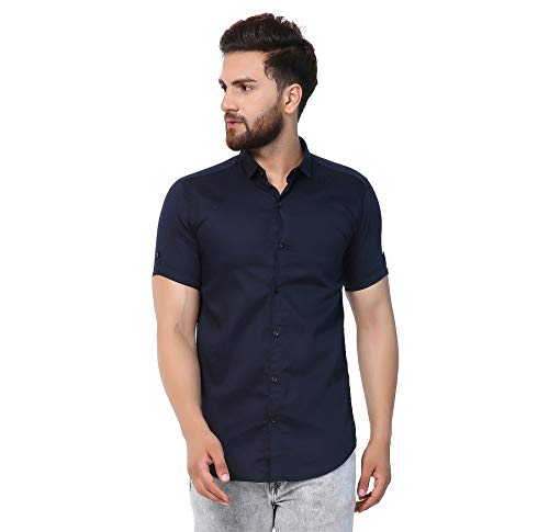Image of U-TURN Men's Cotton Solid Half Sleeve Shirt