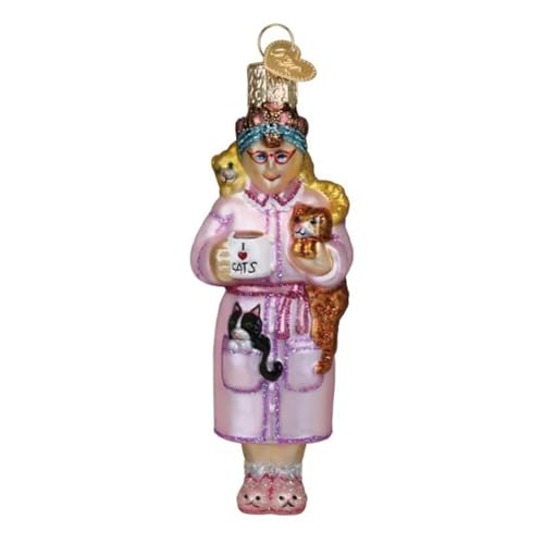 Old World Christmas Cat Lady Glass Ornament for Holiday Tree