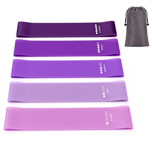 Élastique Musculation[Lot de 5], Bande Elastique Musculation avec 5 Niveaux de Force, Elastique Sport pour Fitness Pilates Yoga -Bande de Resistance Musculation avec Sac de Rangement (Violet)
