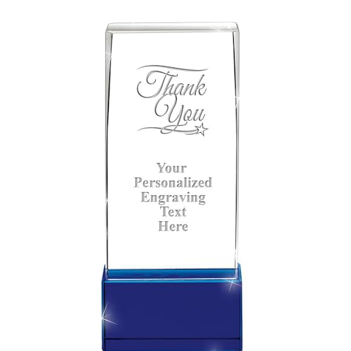 Crown Awards Customizable Crystal Award, 5.75" Engraved Thank You Sapphire Lux Crystal Award