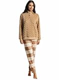 BIRIKKINA Pigiama Donna Pile Effetto Coral - Pigiama Donna Invernale Felpato Morbido (93021 Beige, XL)