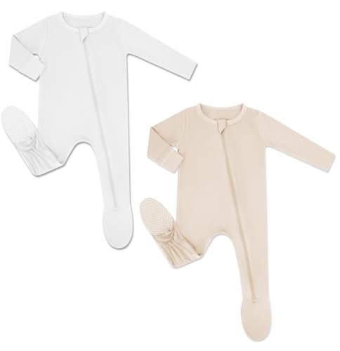 Image of HAPIU Rayon from Bamboo Baby Footed Pajamas, 2 Way Zipper YKK, Footie for Baby Boy Girls, Newborn-24 Months