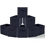 Amazing Tour 8 PCS Cube Storage Boxes 33x38x33 Foldable Fabric with Handles Collapsible for Home Office Nursery Organiser - Clothes Basket Containers, Navy Blue