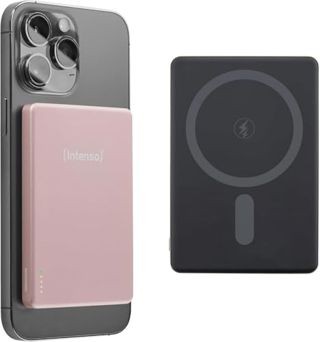 Intenso MW5000 Power Bank Magnetico 5000mAh - MagSafe, Wireless Charging 15W, USB-C PD 20W, Piatto & Compatto - Testato in Germania - Rosé