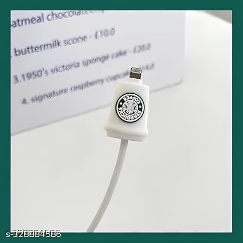 Image of Cable Protector with 3D Cute Pattern for iPhone Charger only18W & 20W | Data Line Wire Saver Charger Protective Cable Full Protection Set of-1 (White Star-Bucks)