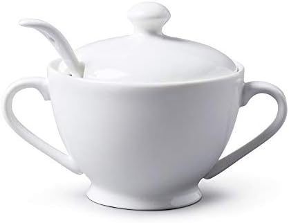 WM Bartleet & Sons 1750 T372 Traditional Porcelain Sugar Bowl with Lid & Spoon  White,13cm