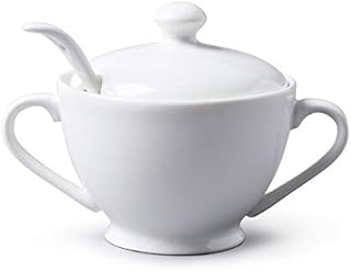 WM Bartleet & Sons 1750 T372 Traditional Porcelain Sugar Bowl with Lid & Spoon  White,13cm