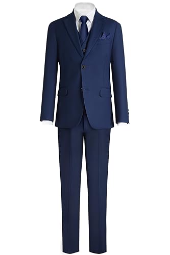 Boys Navy Blue Suit Kids Tuxedo Regular Fit 5 Pieces Toddler Formal Suit Outfit Set for Wedding Easter Ring Bearer Graduations First Communion Christmas Church Event (Navy Blue Size 2)