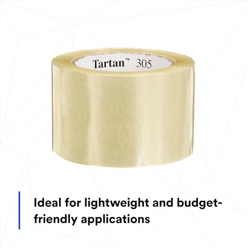 Image of 3M Tartan Box Sealing Tape 305, Clear, 2.83 in x 109.36 yds (72 mm x 100 m) | 24 Rolls Case, Light Duty, Durable