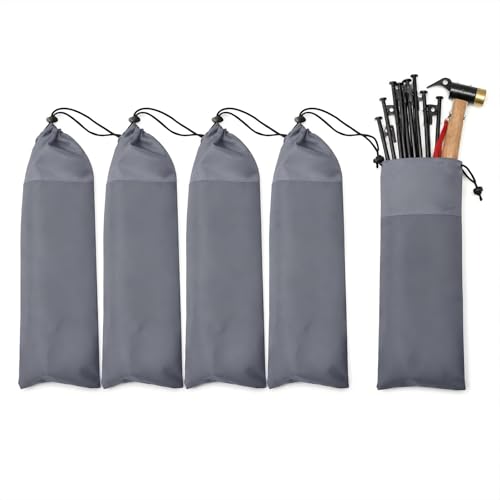 Milisten 5-Pack Tent Stake Bags Heavy Duty 600D Pouches for 10-12" Pegs