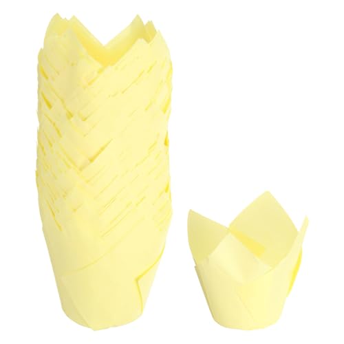 QUARKZMAN 150Pz Coppe da Forno a Tulipano Pirottini per frittella Involucri di Carta Anti-Grasso per Matrimoni Compleanni Feste Celebrazioni Natalizie (8x5 cm, Giallo Chiaro)