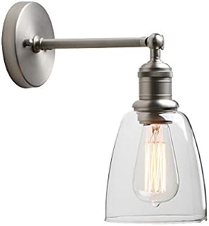 Yosoan Lighting Industrial Loft Bar Sconce Wall Light Fittings, Wall Lamp with Bell Glass Shade for Kitchen Island Bedroom Cafe Corridor Restaurant (Brushed)