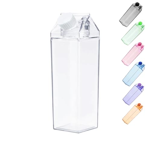 Jinberry 500ml/17Oz Cute Clear Milk Carton Water Bottle Portable Drinkware for Outdoor Climbing Tour or Camping