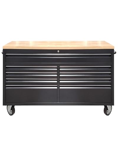 ExploreHorizon 61" Rolling Tool Chest with Rubber Wood Top
