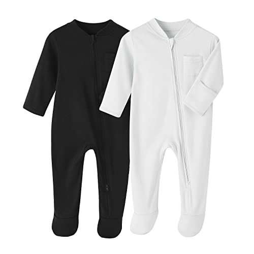 Image of GLEAMING GRAIN Baby Kids Sleep and Play Baby Cotton Sleeper Zip Front Footed Pajamas 0-12 Month