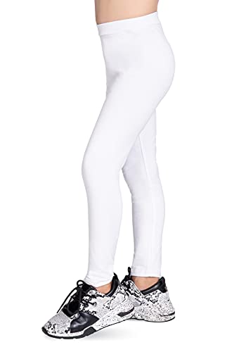 looky Mädchen Leggings Knöchellang Kinder Baumwolle Einfarbig Volle Lange Hose Unisex, Weiß, 13 Jahre, 158 cm Cover