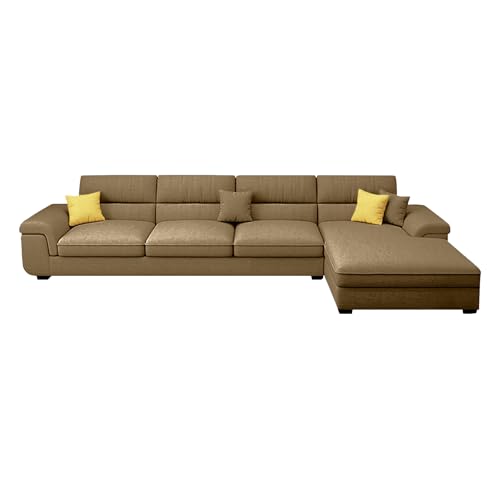 Image of Italino 5 Seater Luxurious L Shape Fabric Sofa Set (Right Side Lounger, Beige) | 5 to 6 Person Wooden Corner Sofa Couch for Living Room Bedroom Home Hall Furniture