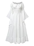 FORTMAC Renaissance Faire Costume Women Medieval Victorian Dress Witch Fairy Pirate Dress Halloween White M