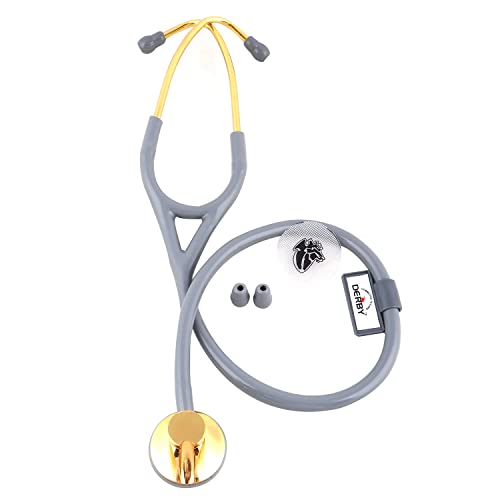 Image of Dr. Tech Cardiology Gold Black Stethoscope Heart Beat Monitoring Chest Piece Medical Instrument for Doctors, Nurses (Gray & Golden)