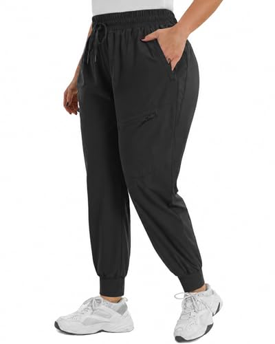 Flefrm Plus Size Hiking Pants Women Lightweight Quick Dry Pants Good For Travel Athletic Stretch Elastic High Waist Plus Size Joggers With Zipper Pockets All Day Comfort, Black, 3Xl