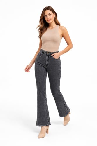 Image of DHYANAM Women High Waist Bootcut Jeans for Women | Stretchable Flared Denim Pants | High Rise Bell Bottom Jeans | Slim Fit Trendy Casual Wear for Girls