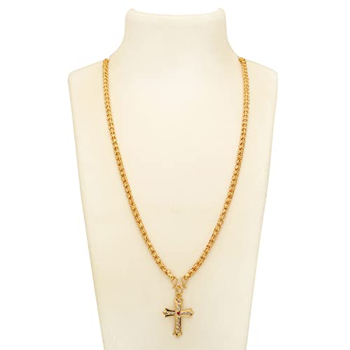Image of Radha's Creations Alloy 22K Yellow Gold Plated Cross Pendant Chain Necklace For Women's & Girl's - Gold