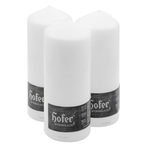 Hofer Velas Pilar - Juego De 3 Velas - 80 X 200 Mm - Color Blanco - Tiempo de Combustión: 80 Horas - No Gotear, No Humo, No Perfumadas - Paquet De 3 Unidades - Calidad EU