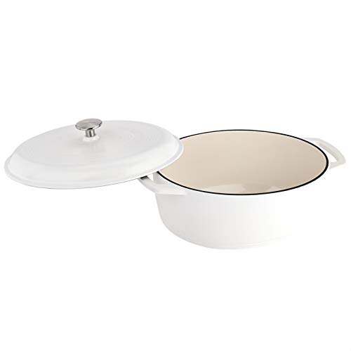 AmazonBasics Oval Enameled Cast Iron Dutch Oven-7-Quart, Matte White, 327259140 - Thumbnail 2