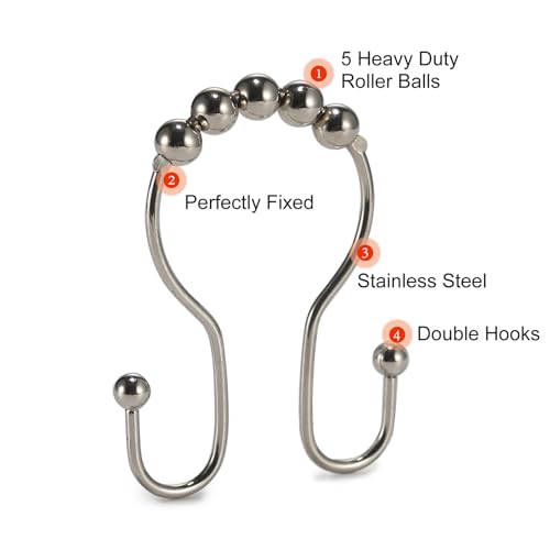 image for Goowin Shower Curtain Hooks, 12 Pcs Shower Curtain Rings, Stainless St