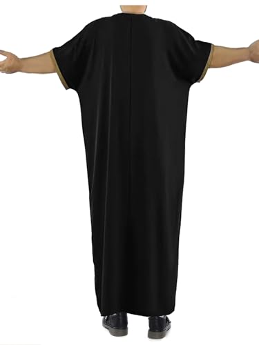 WSPLYSPJY Metallic Color Block Muslim Thobe for Men Maxi Short Sleeve Mens Islamic Prayer Robe2