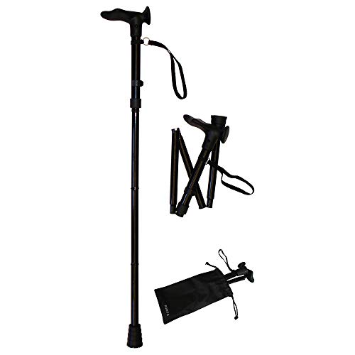 Canne pliable poignée anatomique gauche en aluminium noir pour adulte