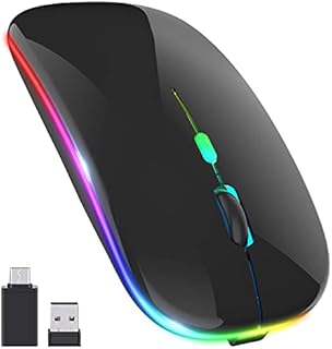 【Upgrade】LED Wireless Mouse, Slim Silent Mouse 2.4G Portable Mobile Optical Office Mouse with USB & Type-c Receiver, 3 Adjustable DPI Levels for Notebook, PC, Laptop, Computer, MacBook (Bright Black)